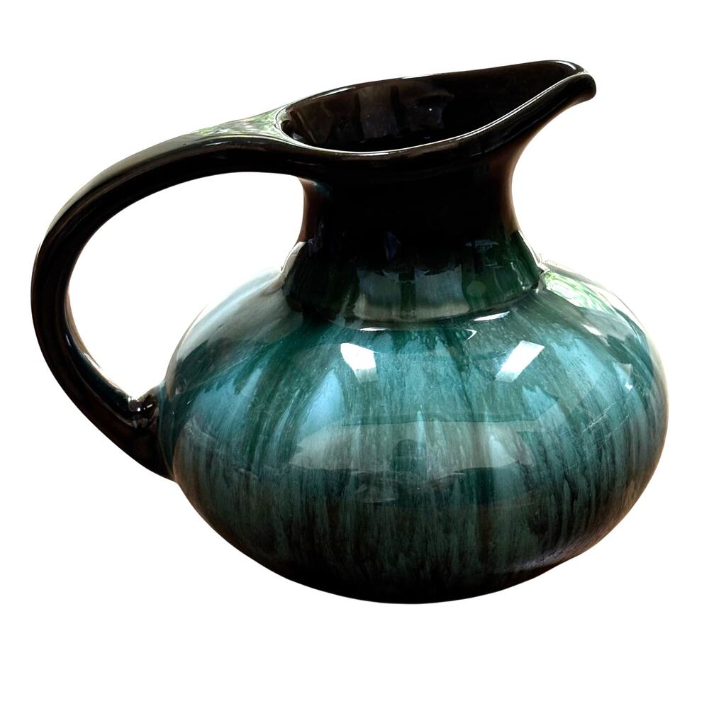 Green Mountain Pottery 4" pitcher signed BMP Canada mini jug shiny drip glaze